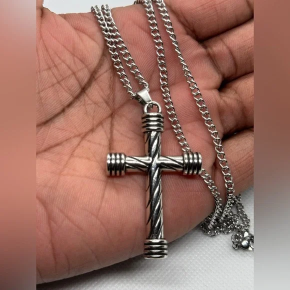 Silver Cross Pendant Necklace - Picture 2 of 4